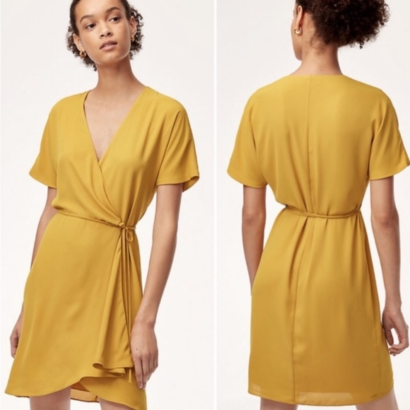 Aritzia Babaton XS Wallace Wrap Dress Yellow - Picture 4 of 8